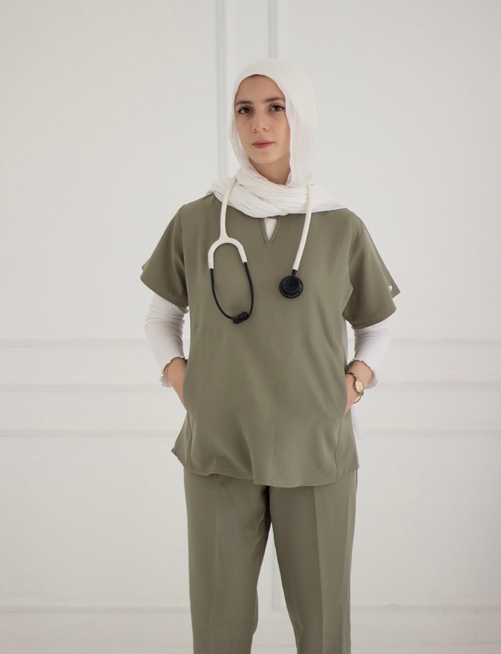 V-Neck Set - Olive Green