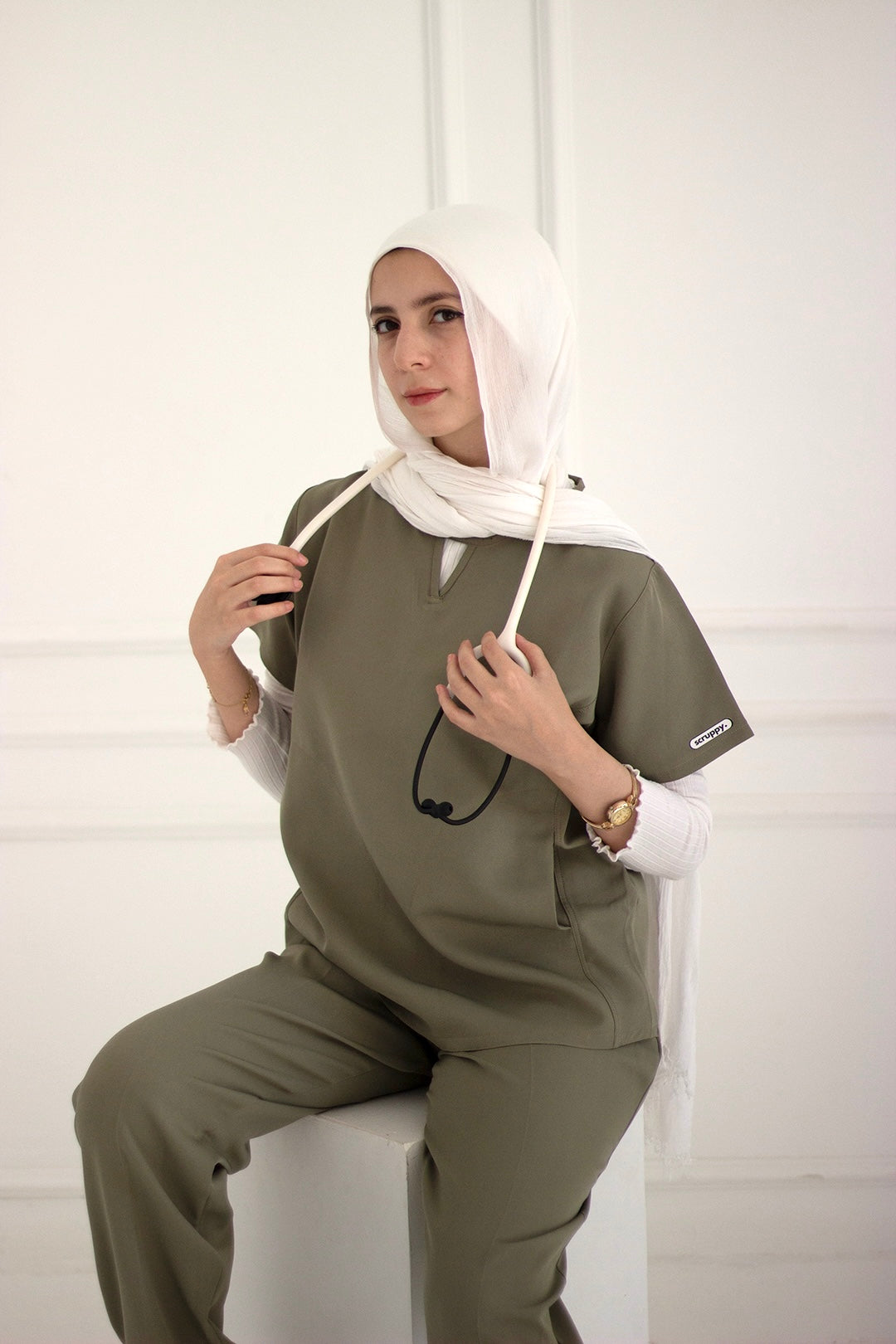 V-Neck Set - Olive Green